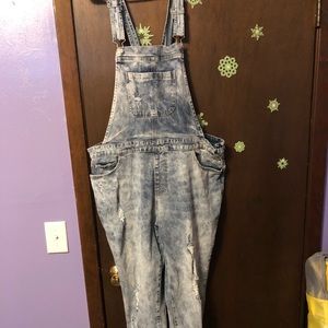 Forever21 acid washed overalls 2X